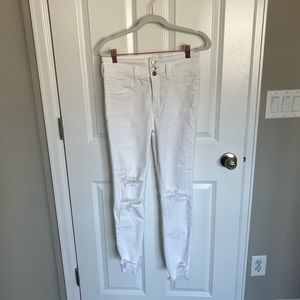 American Eagle Ne(x)t level stretch Super Hi-rise Jeggings white distressed